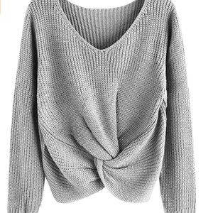 V Neck Long Sleeves Twist Waist Sweater ONE SIZE